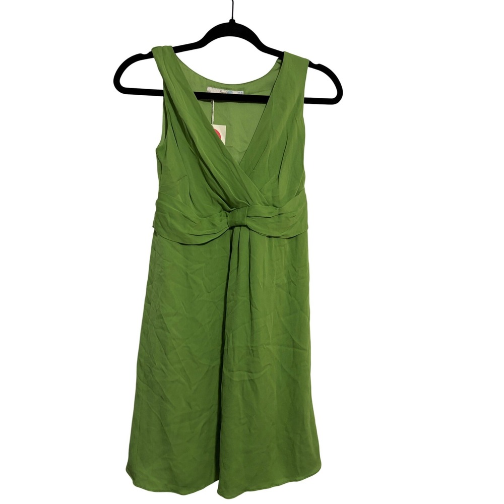 Boden Silk Dress Empire Waist Knot Front Lime Green NWT Size US 4
